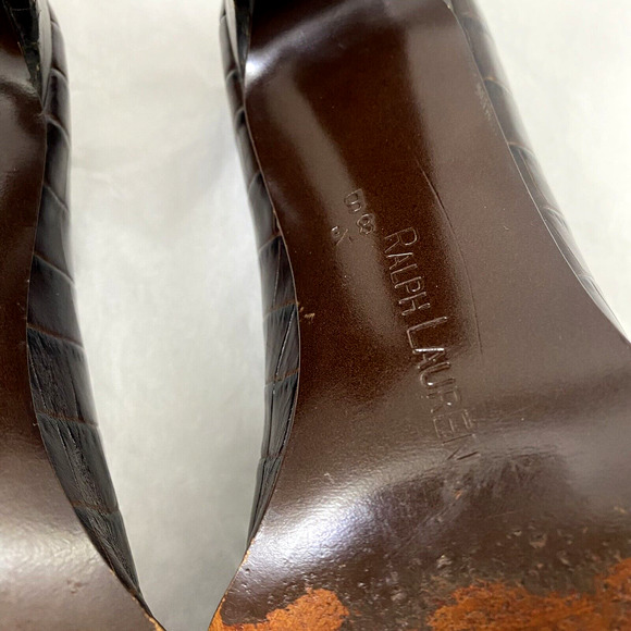 Ralph Lauren Pump Croc Embossed Brown Leather 3" Block Heel Classic 8.5 B - Picture 11 of 11